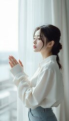 A Moment of Serenity: A Woman's Serene Moment by the Window