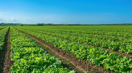 Vibrant Organic Lettuce Field Bathed in Sunshine