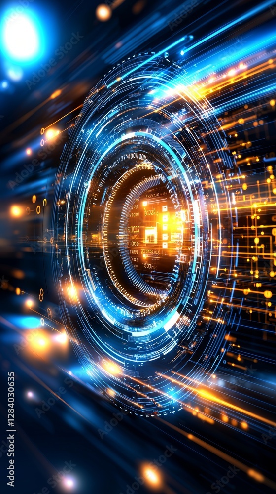 Poster futuristic digital technology interface virtual space graphic design high-tech environment abstract 