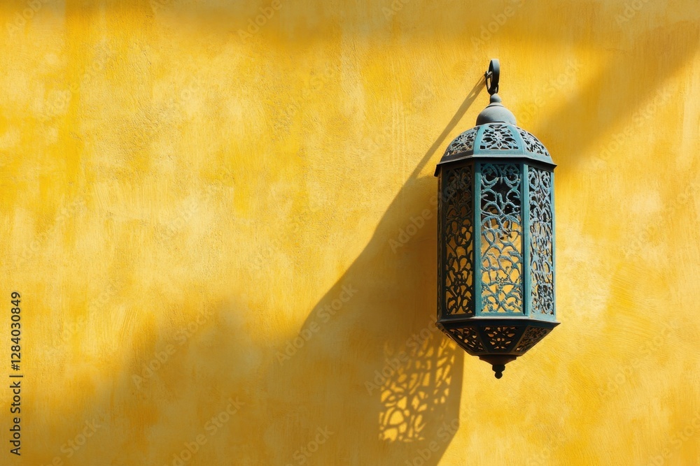 Sticker An ornate lantern hanging on a textured yellow colored wall