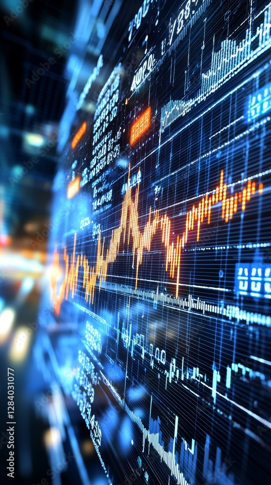 Poster dynamic stock market data visualization financial sector chart analysis digital environment close-up