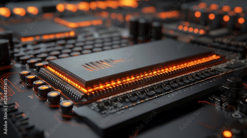 Poster illuminated microchip: a close-up view of advanced technology
