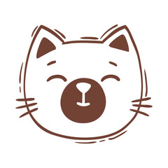 Hand drawn vector illustration cat face portrait. Illustration for icon, logo design, print, greeting card, sticker. Isolated cats face isolated on white background
