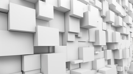 Abstract White Cubes Forming Dynamic 3D Wall Pattern Background Graphic Design Element Rendering