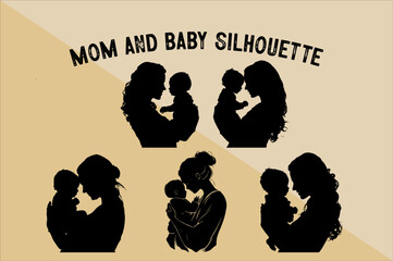 Loving Mother Holding Baby Silhouette Bundle. Mother and Baby Silhouette Bundle.