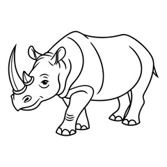 Rhino animal retro coloring page vector line art silhouette