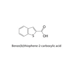 Benzo[b]thiophene-2-carboxylic acid skeletal structure.Carboxylic Acid compound schematic illustration. Simple diagram, chemical formula.