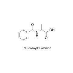 N-Benzoyl-DL-alanine skeletal structure.Amide compound schematic illustration. Simple diagram, chemical formula.