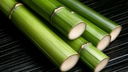 Fototapeta premium Vibrant Green Bamboo Stalks Close-Up Natural Environment Organic Texture Macro Photography Nature Concept