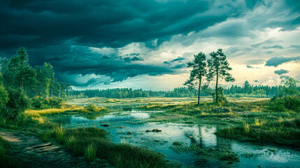 Ancient Doggerland Landscape with Stormy Sky