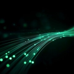 Green Light Data Streams on Black Background Network Connection Technology Lines Abstract