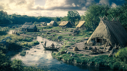 Prehistoric Riverside Village in Ancient Doggerland