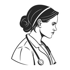 Professional nurse duty silhouette line art vector design 