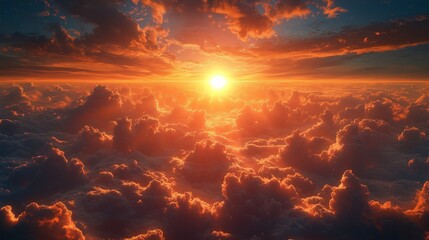 Fototapeta premium A breathtaking sunset with vibrant orange and red hues illuminating the sky and clouds creating a warm and serene atmosphere above the horizon