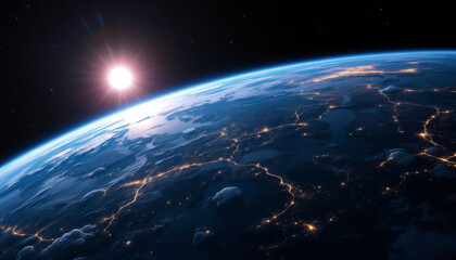 Obraz premium Earth viewed from space illuminated by the sun