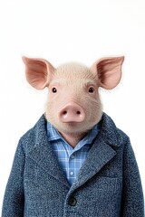 Fototapeta premium Dressed Up Pig Portrait Against a Minimalist White Background