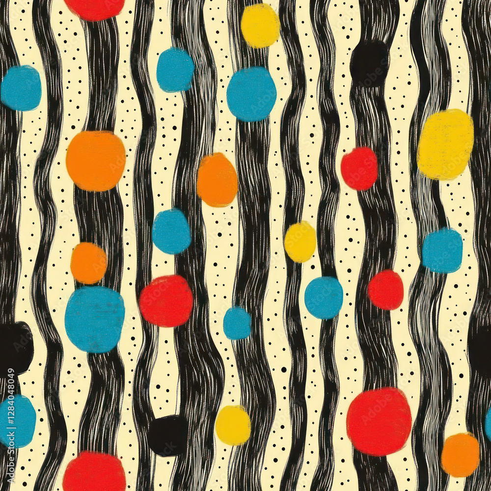 Poster abstract pattern with circles and wavy lines. colorful design for background or textile