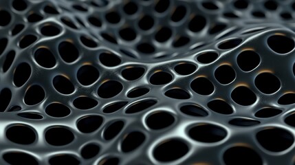 Black Abstract Surface with Bubbles and Holes in Intricate Pattern