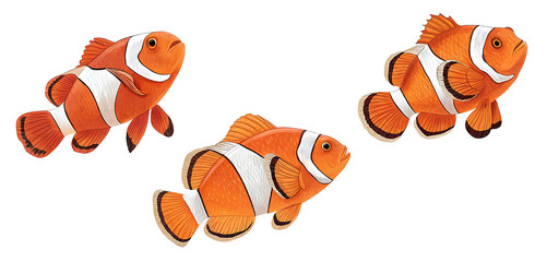 Set of Clown Fish - Isolated on Transparent Background