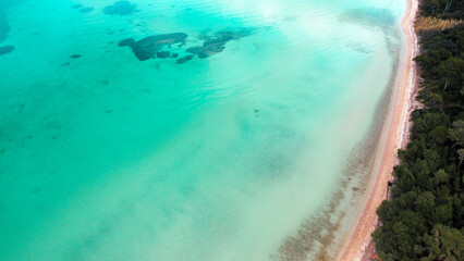 Obraz premium Aerial drone view of the island of Porquerolles with turquoise waters