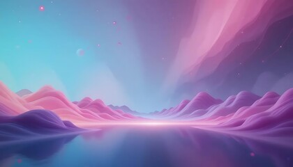 Dreamy pastel landscape with colorful hills and serene water reflection at sunrise or sunset