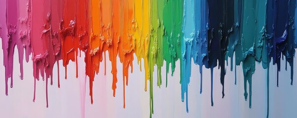Vibrant dripping paint in rainbow colors on white background