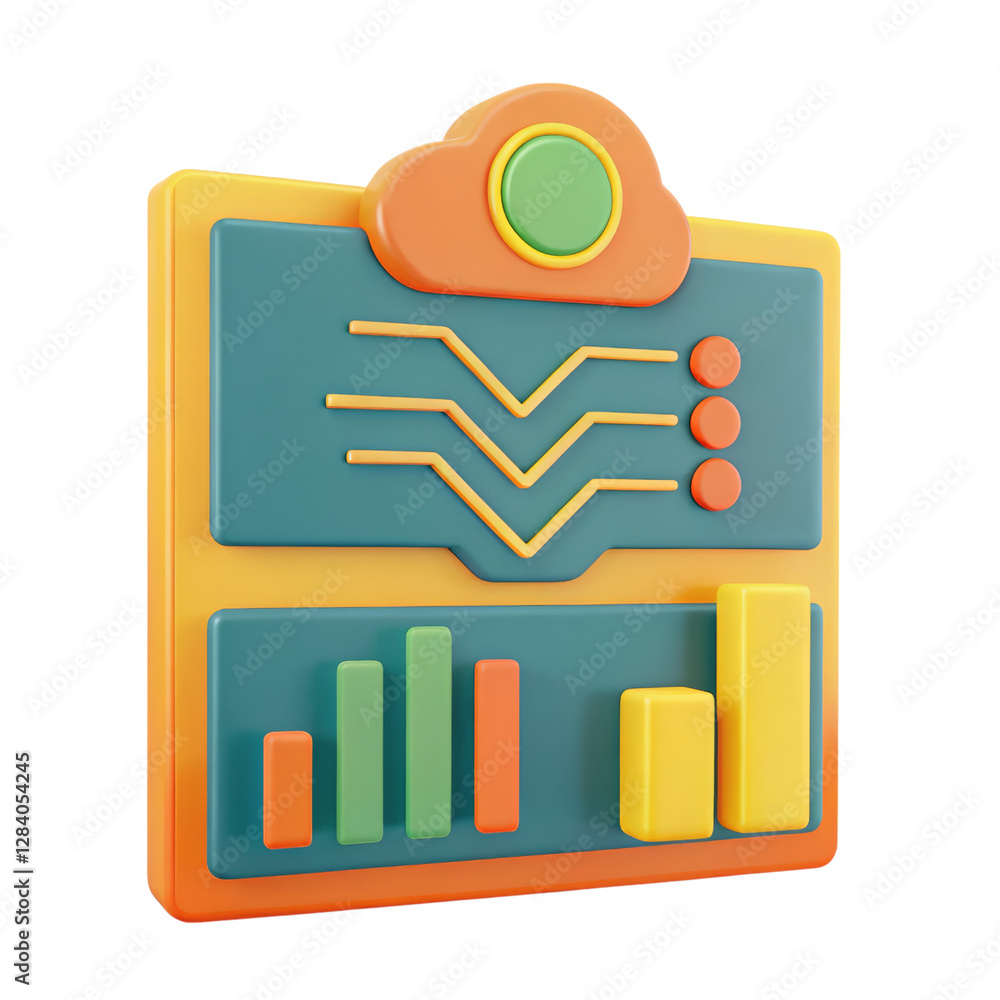 Poster a colorful data visualization icon featuring graphs and charts, designed to represent analytical inf
