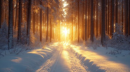Walking through a snowy forest path at sunset winter wonderland scenic photography peaceful environment nature concept