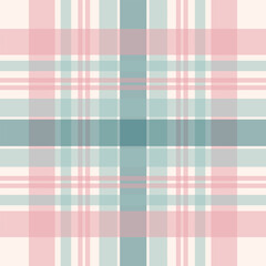 Seamless vintage tartan pattern with muted pink and green stripes on a cream background. Ideal for textile design, holiday wrapping paper, retro stationery, and digital prints.