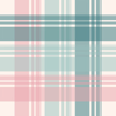 Seamless vintage tartan pattern with muted pink and green stripes on a cream background. Ideal for textile design, holiday wrapping paper, retro stationery, and digital prints.