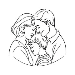On Mother's Day, a father and mother are hugging their child line art vector design