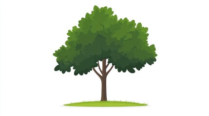 A vivid green tree stands prominently with a sturdy trunk and a dense canopy. The simple design emphasizes the beauty of nature in a minimalist setting