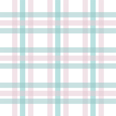Seamless pastel tartan pattern with light pink and turquoise stripes on a white background. Perfect for fabric design, digital backgrounds, wedding invitations, and scrapbooking.