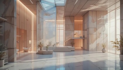 Modern and Stylish Interior Lobby with Natural Light and Elegant Design Elements