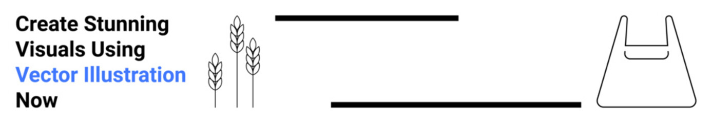 Fototapeta premium Wheat stalks on left, plastic bag outline on right, bold lines dividing space. Ideal for sustainability, eco-awareness, waste reduction, agriculture, environment, green living flat landing page