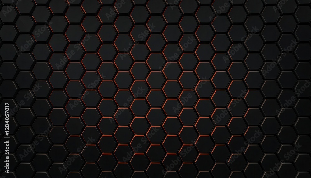 Aufkleber futuristic hexagonal grid with glowing red elements, dark geometric background with 3d depth effect, perfect for tech designs