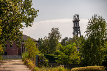 Abandoned Historic Industrial Mine in Silesia with a Unique Colorful Hoisting Machine