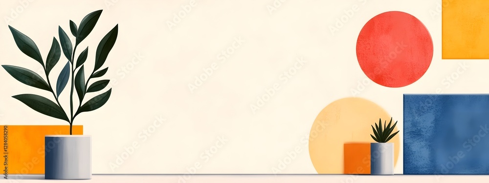Poster geometric abstract minimalist digital composition with muted color palette and balanced symmetry