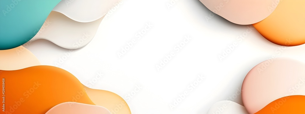 Poster abstract graphic composition with muted color palette and dynamic movement on plain white background