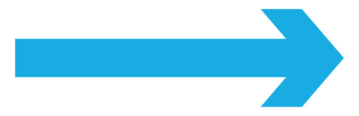 Blue long arrow pointing to the right. Straight long arrow icon, right thin line, blue cursor, horizontal element, thick pointer vector long arrow icon. Bold arrow icon .