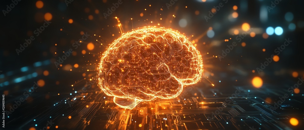 Poster ai processor glowing with intense light on a sophisticated circuit board