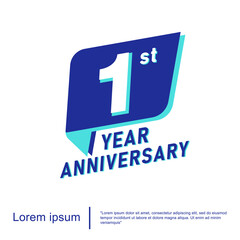 1st year anniversary celebration emblem. anniversary logo isolated with blue ribbon on white background. vector illustration template design for web, flyers, poster, invitation or greeting card