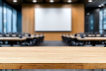 Obraz premium Empty conference room table with blurred background perfect for product display