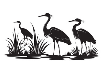 Beautiful Flying Heron Bird Silhouette Vector Bundle.