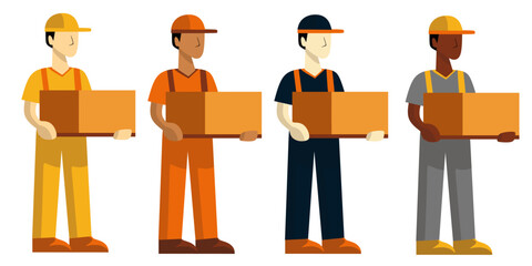 Set of courier with a parcel vector illustration. cargo delivery icon, courier carries an order, online food ordering. Delivery service, fast and free shipping