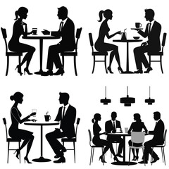 Silhouette of a Businessman and Businesswoman Engaged in Conversation at a Café Meeting