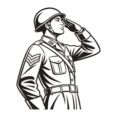 Military raising hands in respect vector art illustration