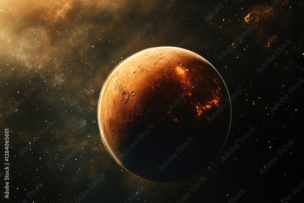 Poster an artistic depiction of the planet mars in outer space