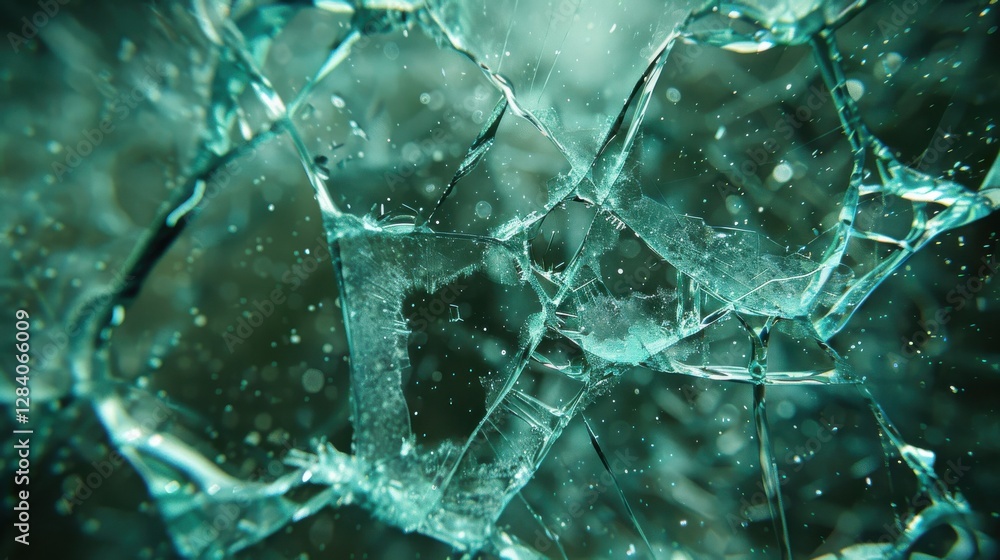 Poster abstract close-up of shattered glass texture with soft light reflections and bokeh background