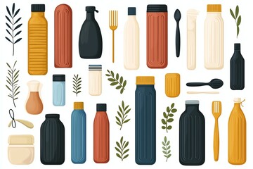 Assorted kitchenware in various colors and styles.